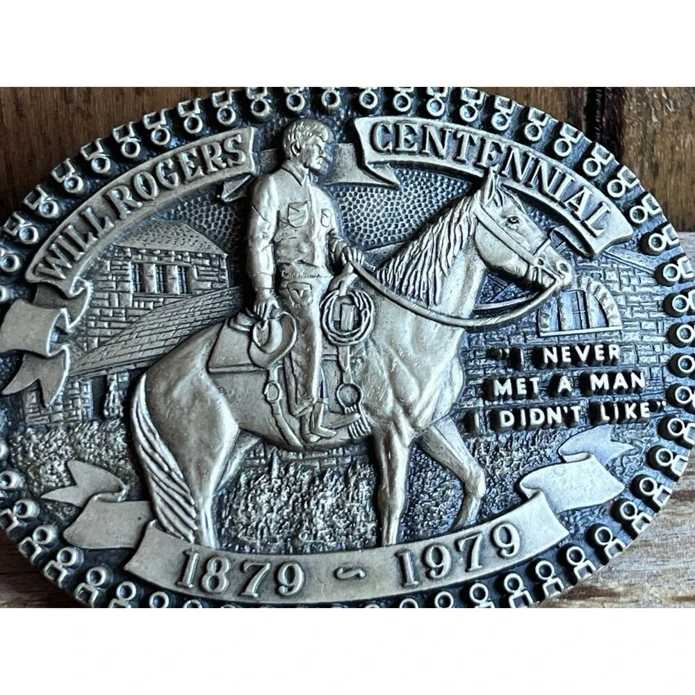Vintage 1979 Will Rogers Centennial solid brass belt buckle